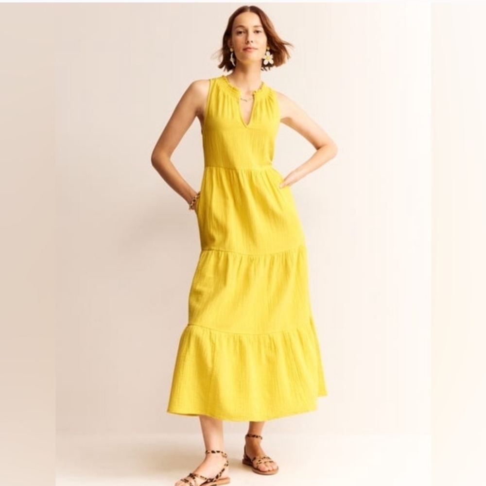 BODEN Double Cloth Maxi Tiered Dress in Passionfruit